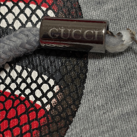 GUCCI PreOwned Gray Red Snake Hoodie & Some staining on collar & front Sz Large - Picture 11 of 16